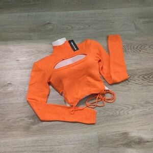 PrettyLittleThing Orange Black Crop Top with Mandarin Collar